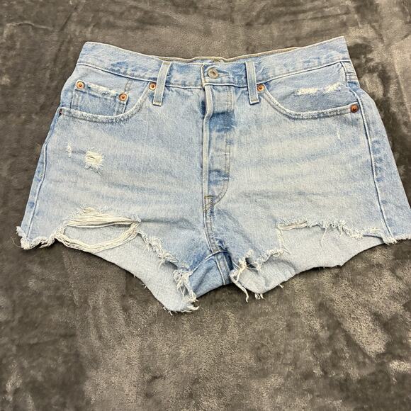 Levi's 501 Jean Shorts Womens Sz.30 Blue Daisy Duke Button Fly Distressed Denim - Picture 1 of 8